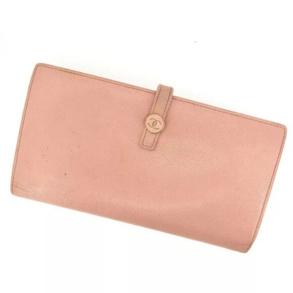 Chanel Wallet Purse Long Wallet Coco Button Pink Woman Authentic - Picture 1 of 9